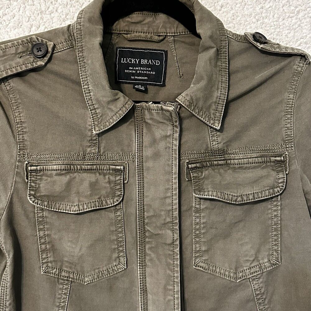 LUCKY BRAND Olive Utility Jacket Womens S Zipper & Snap Close Multi-pocket - Picture 4 of 16